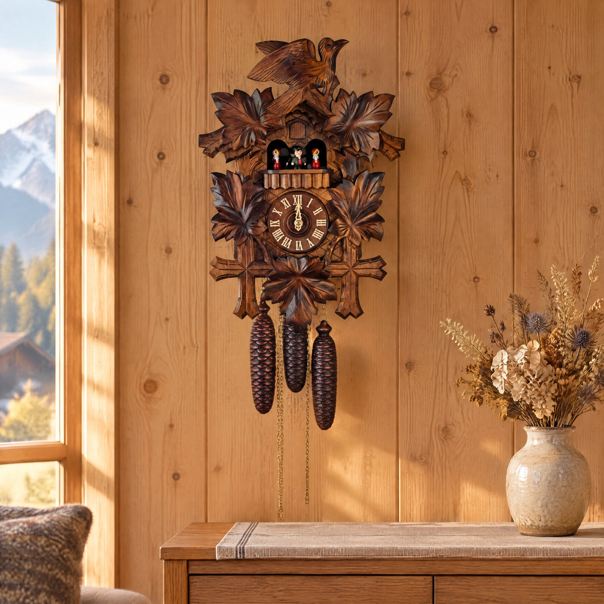 Musical Cuckoo Clocks with Dancers: Sternreiter Bird & Leaf 8-Day Musical Cuckoo Clock with Dancers (8301) Image