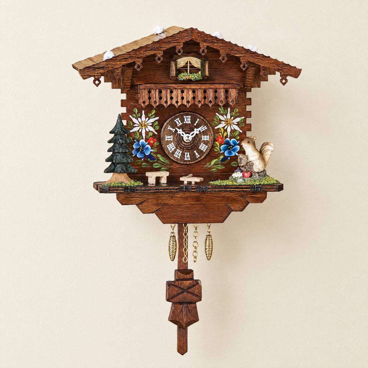 Edelweiss Hand-Painted Musical Quartz Cuckoo Clock, front view