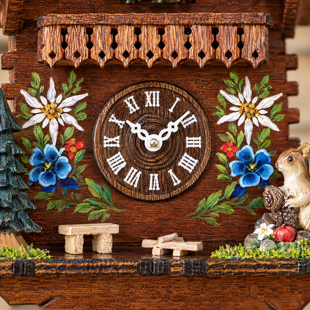 Edelweiss Hand-Painted Musical Quartz Cuckoo Clock, close-up detail