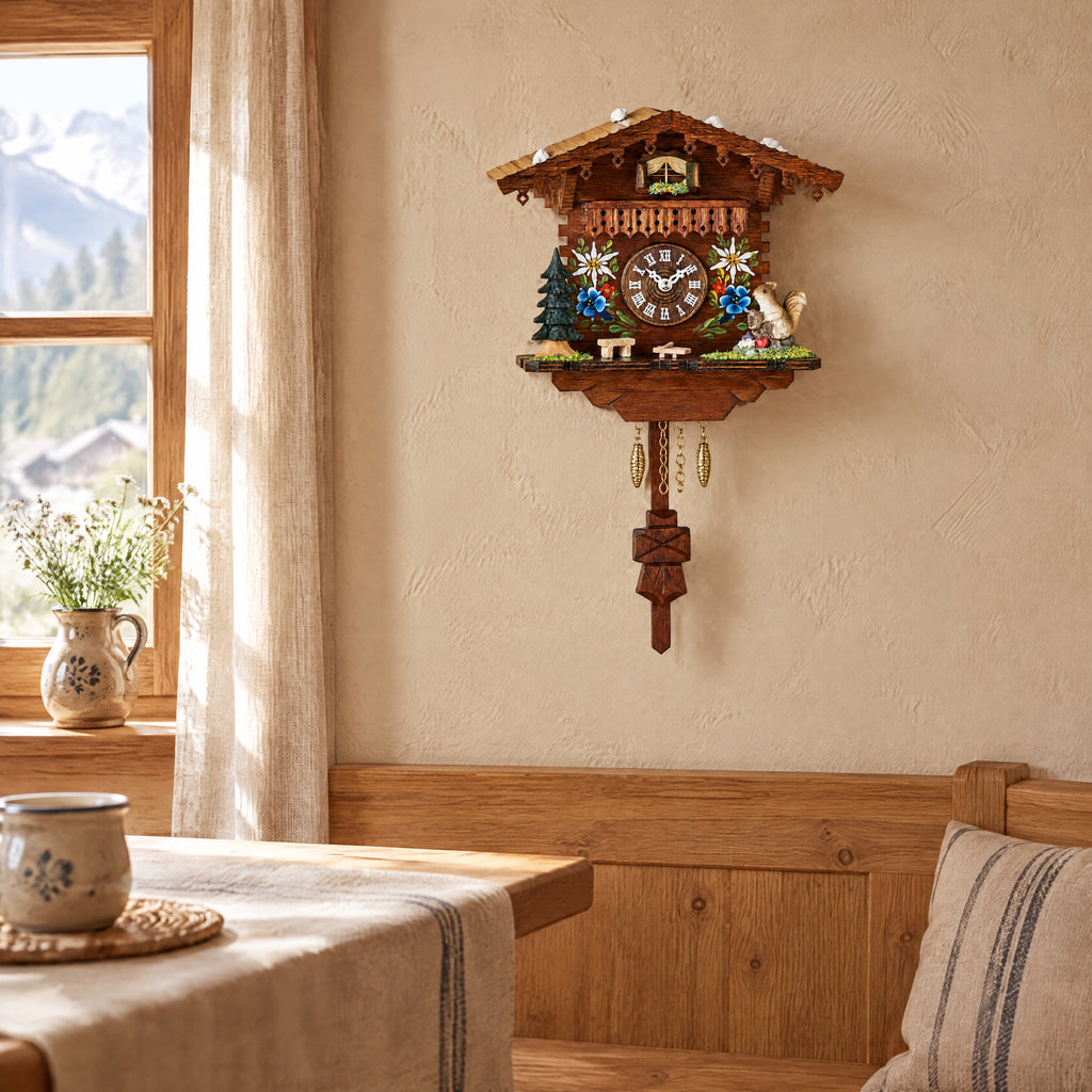 Edelweiss Hand-Painted Musical Quartz Cuckoo Clock, on the wall