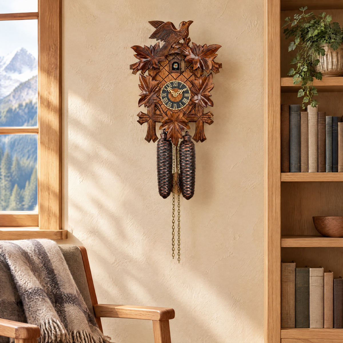 Hönes Lena 8-Day Carved Cuckoo Clock with Night Shut-Off, on the wall Image