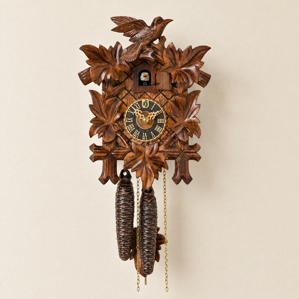 Hönes Ulrick 1-Day Carved Cuckoo Clock with Night Shut-Off, front view