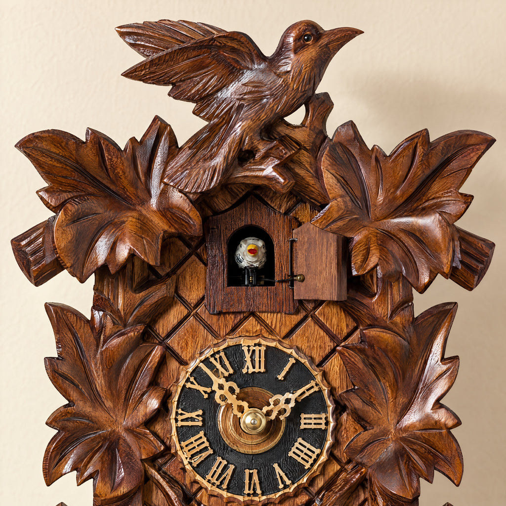Hönes Ulrick 1-Day Carved Cuckoo Clock with Night Shut-Off, close-up detail