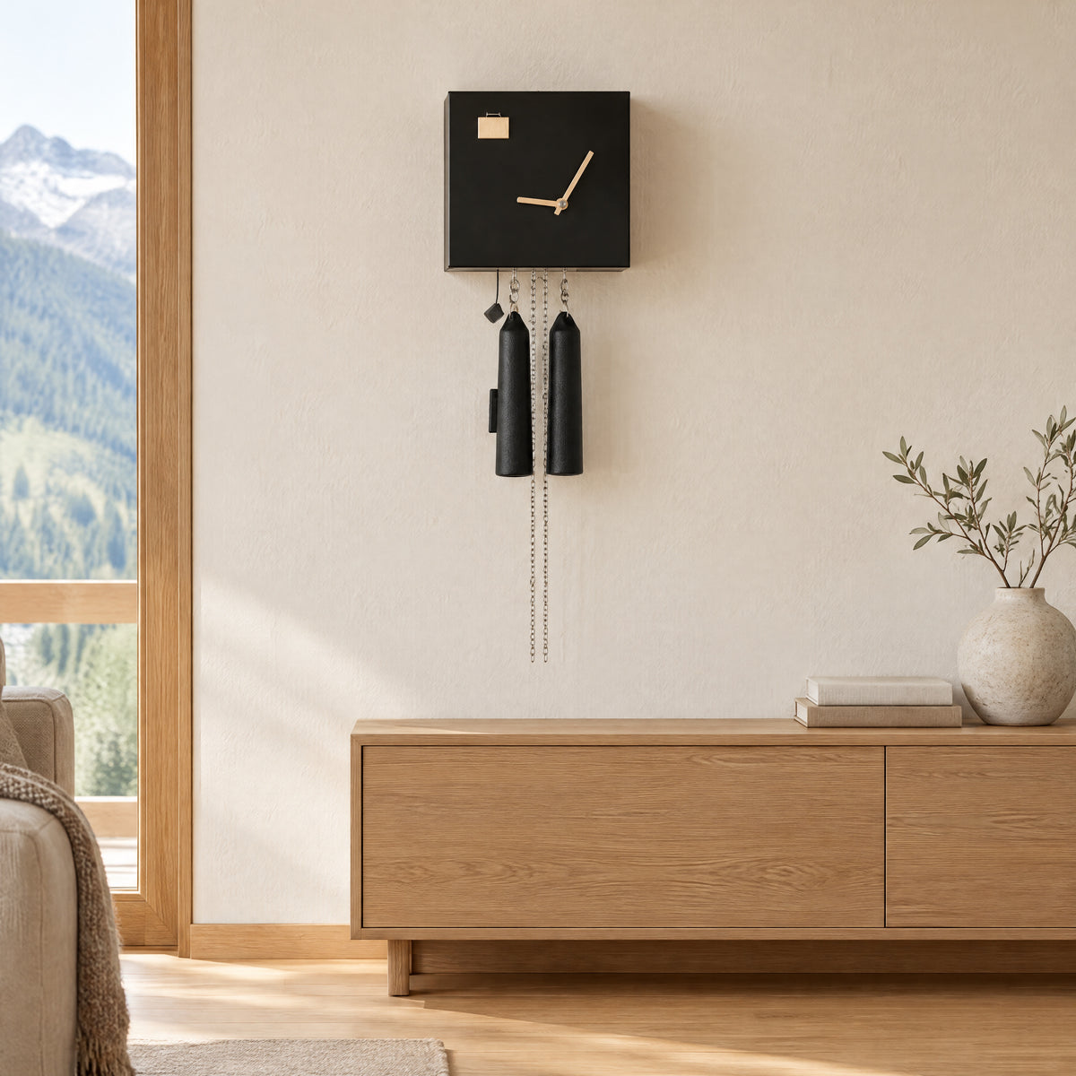 Romba Cubus 8-Day Modern Cuckoo Clock, on the wall