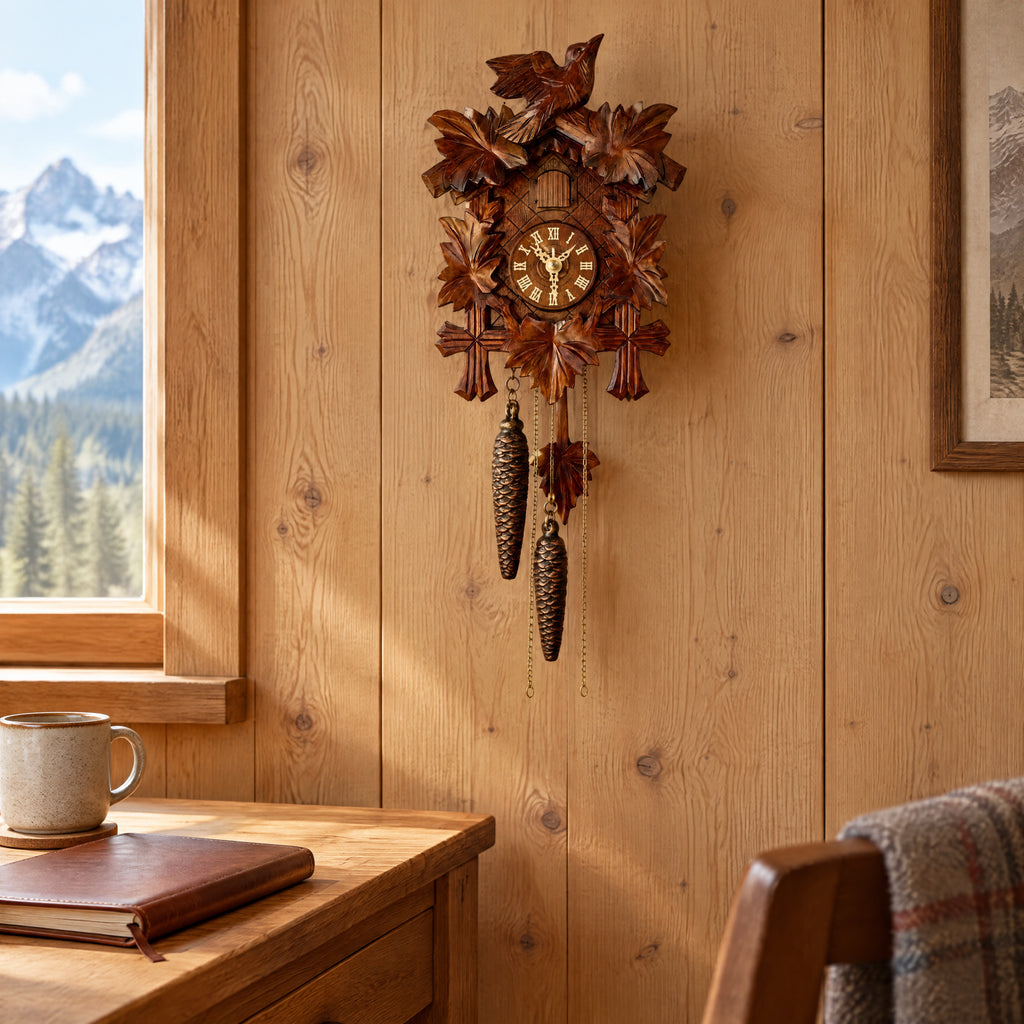 Sternreiter Bird & Leaf 1-Day Cuckoo Clock, on the wall