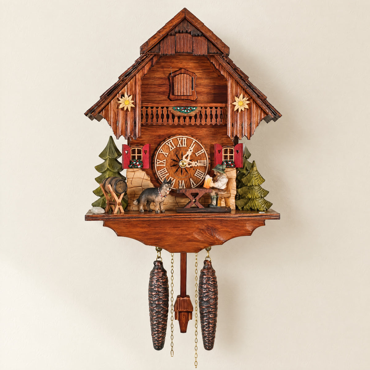 Sternreiter Beer Drinker 1-Day Chalet Cuckoo Clock, front view