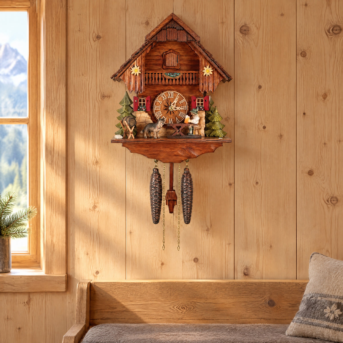 Sternreiter Beer Drinker 1-Day Chalet Cuckoo Clock, on the wall