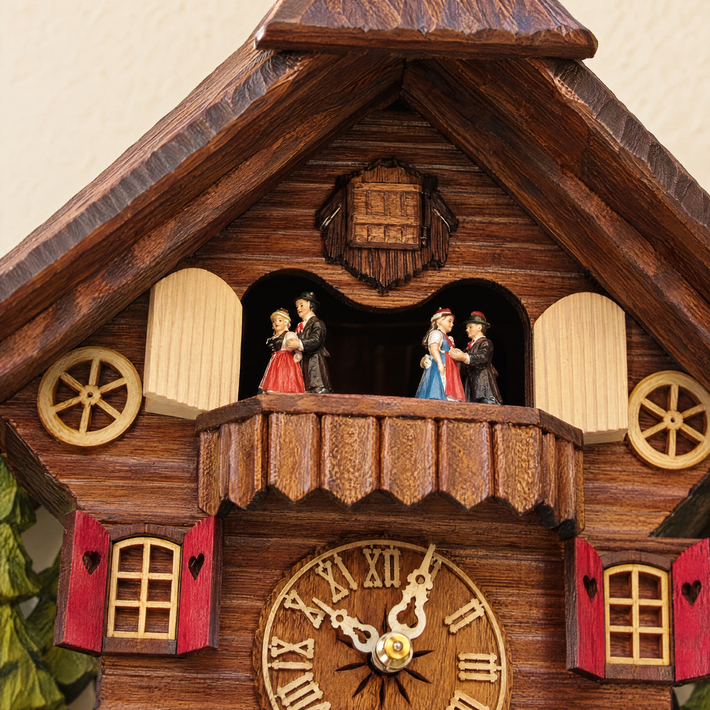 Sternreiter Woodchopper 1-Day Musical Chalet Cuckoo Clock with Dancers, close-up detail