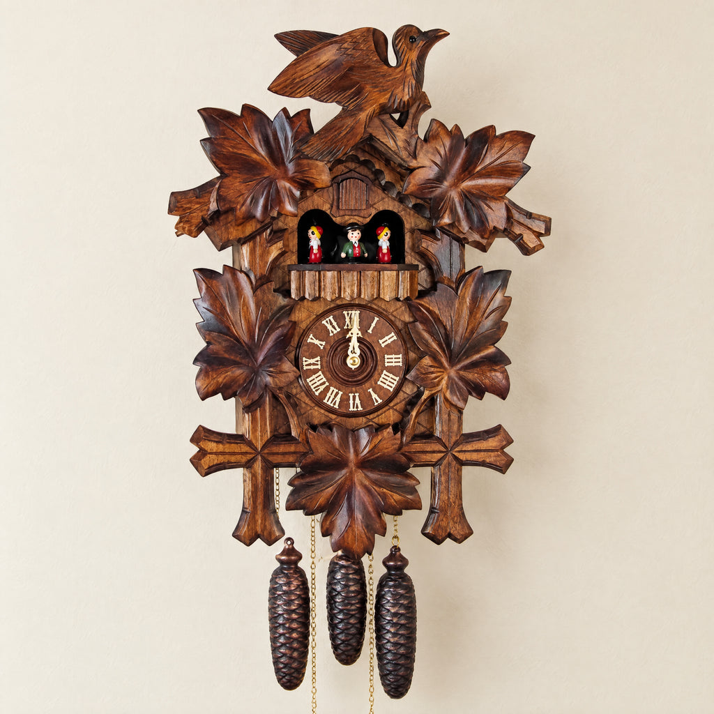 Sternreiter Bird & Leaf 8-Day Musical Cuckoo Clock with Dancers, front view