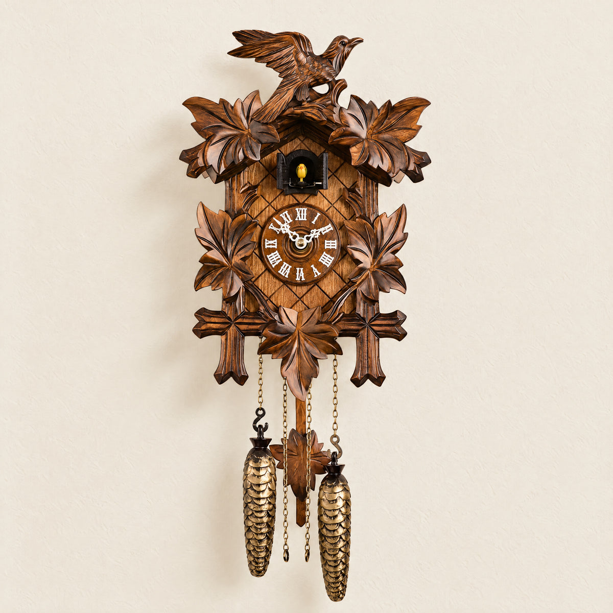Bertina Musical Quartz Cuckoo Clock with Automatic Night Shut-Off by Trenkle, front view