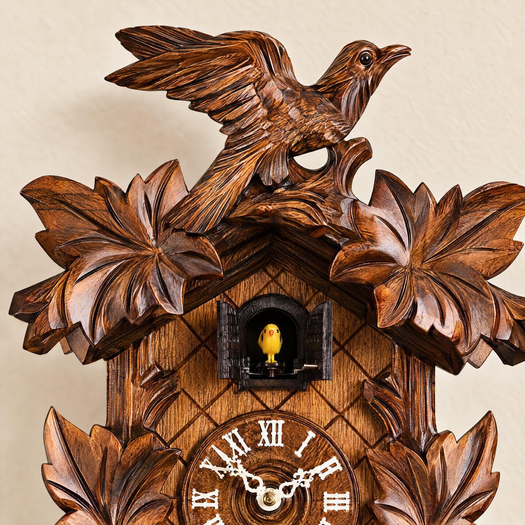 Bertina Musical Quartz Cuckoo Clock with Automatic Night Shut-Off by Trenkle, close-up detail