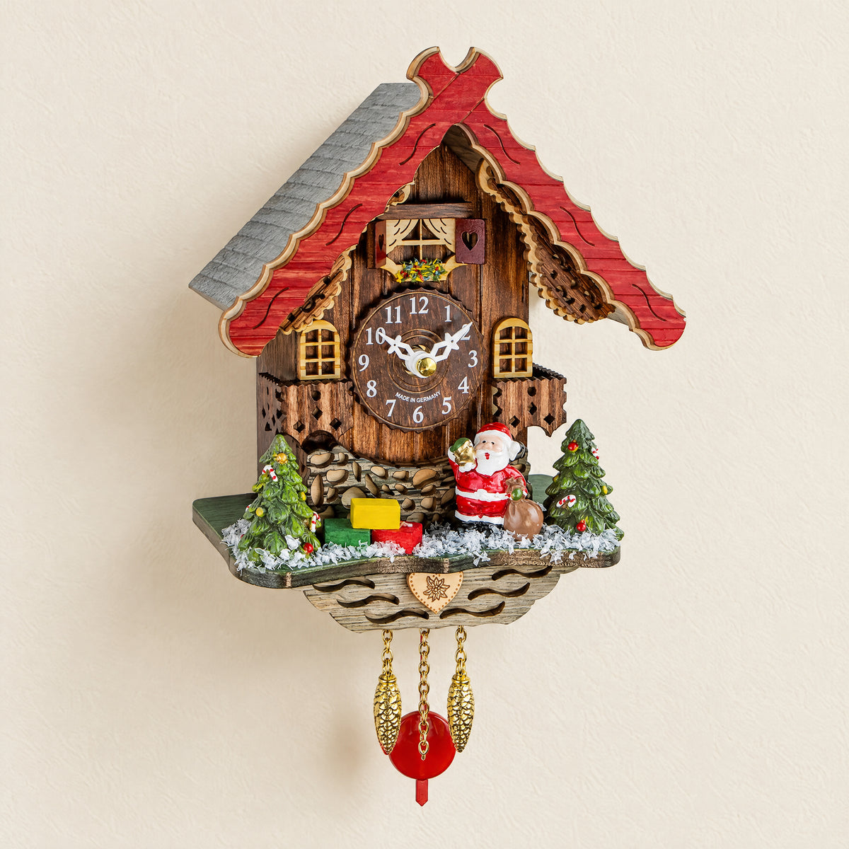 Kringle Santa Claus Musical Quartz Cuckoo Clock by Trenkle, front view